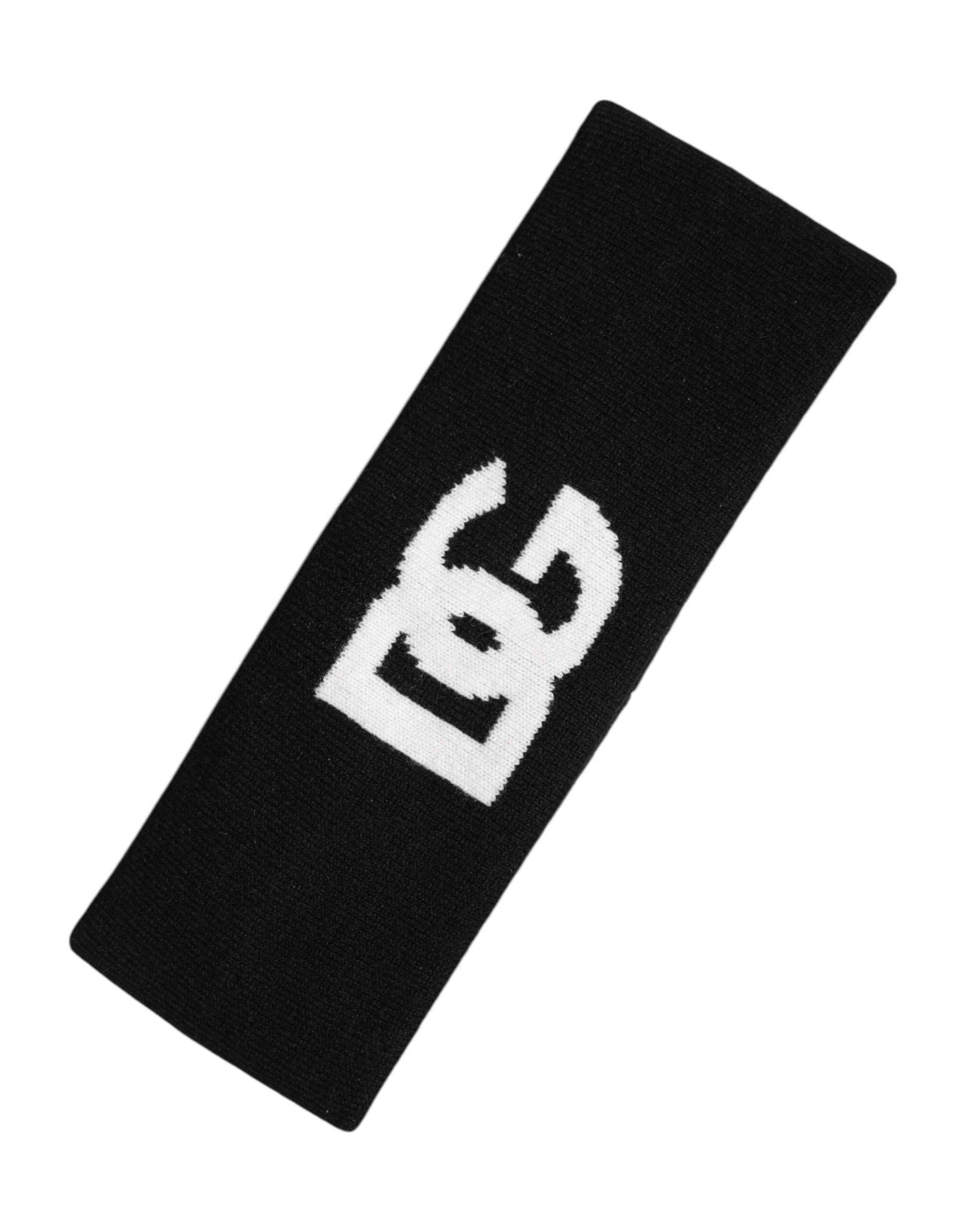 Dolce & Gabbana Men Black White Cashmere Logo Head Band Hat