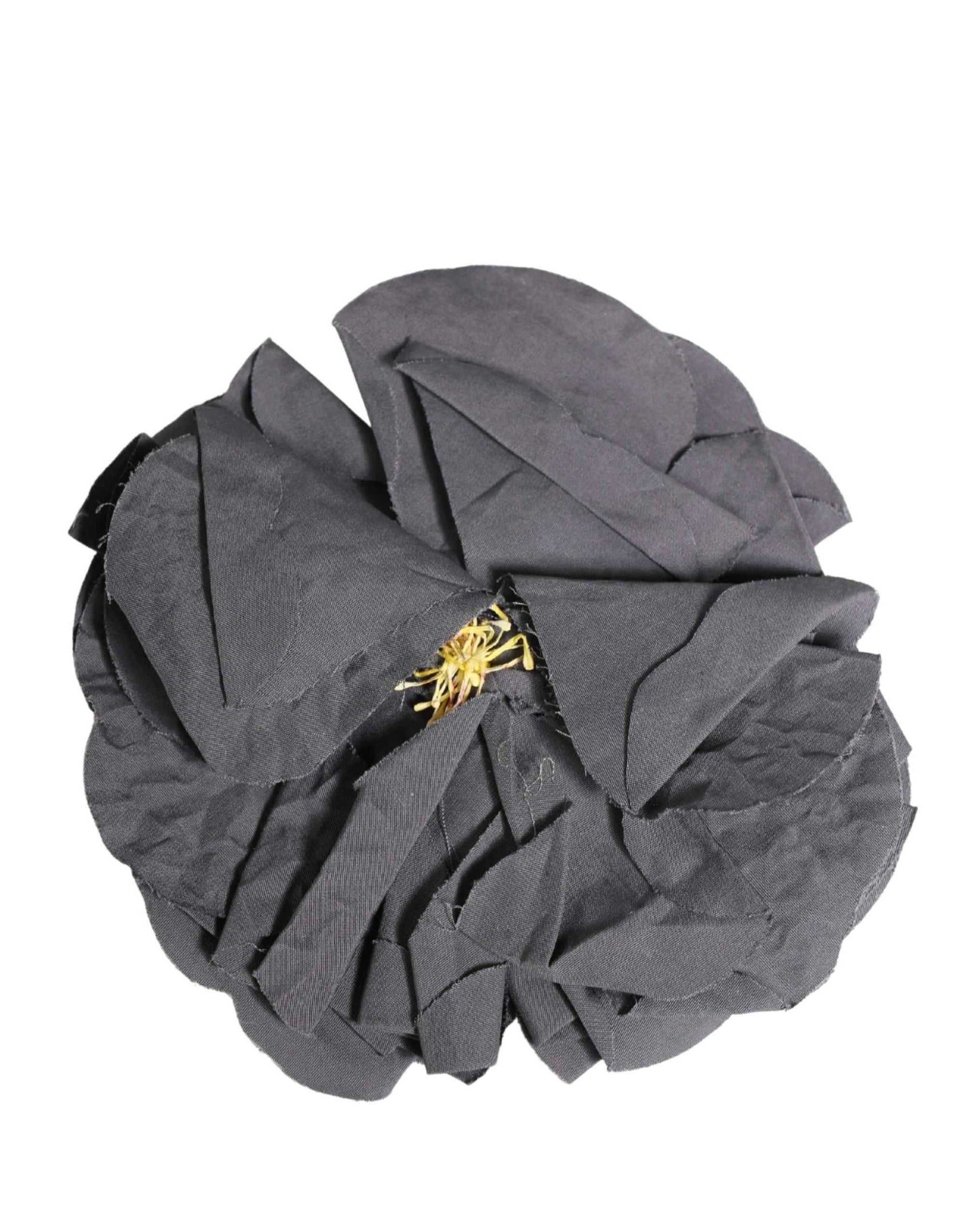Dolce & Gabbana Gray Floral Motif Silk Blend Poplin Fabric Bar Pin  Brooch