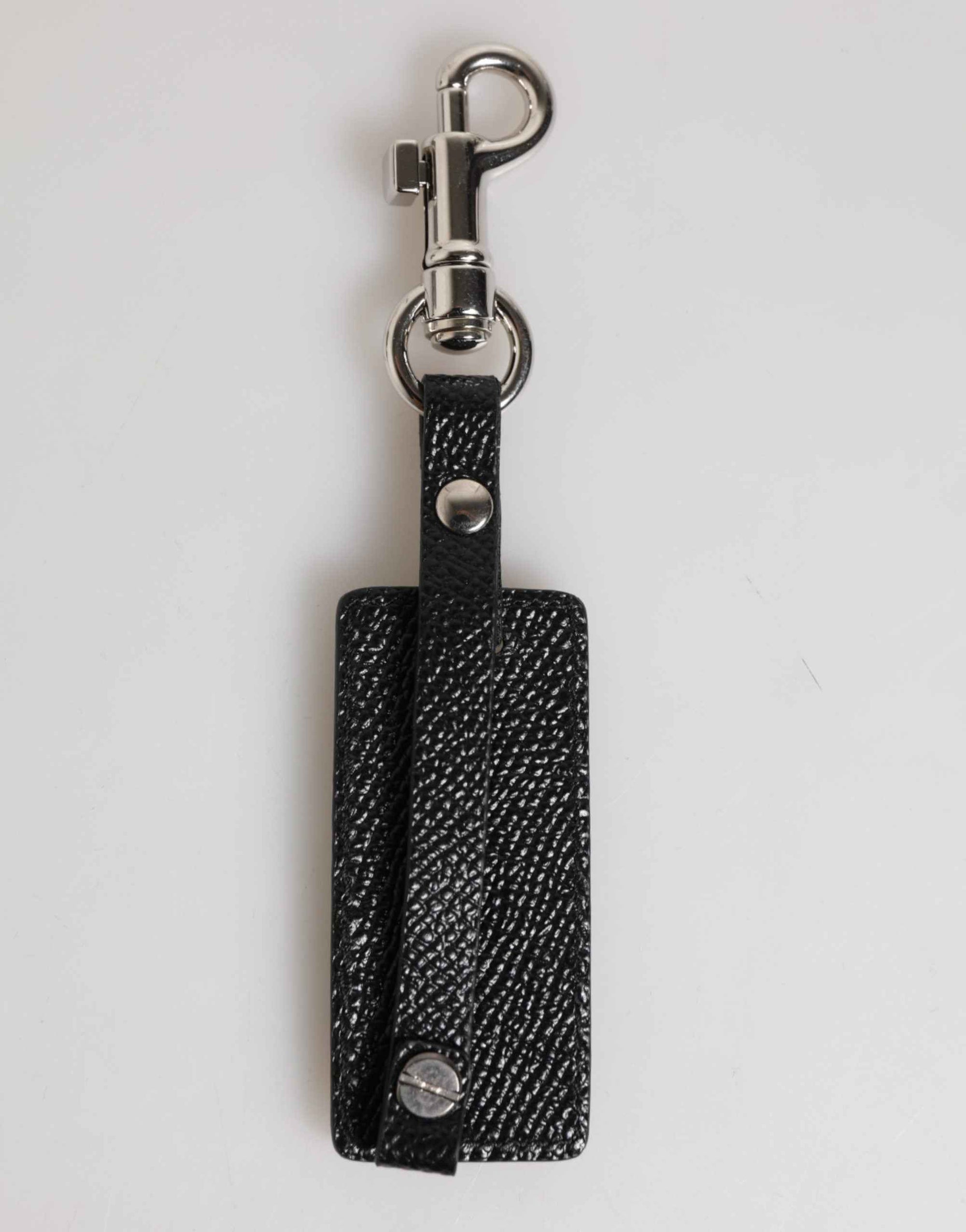 Dolce & Gabbana Black DG Logo Leather Silver Metal Keyring Men Keychain