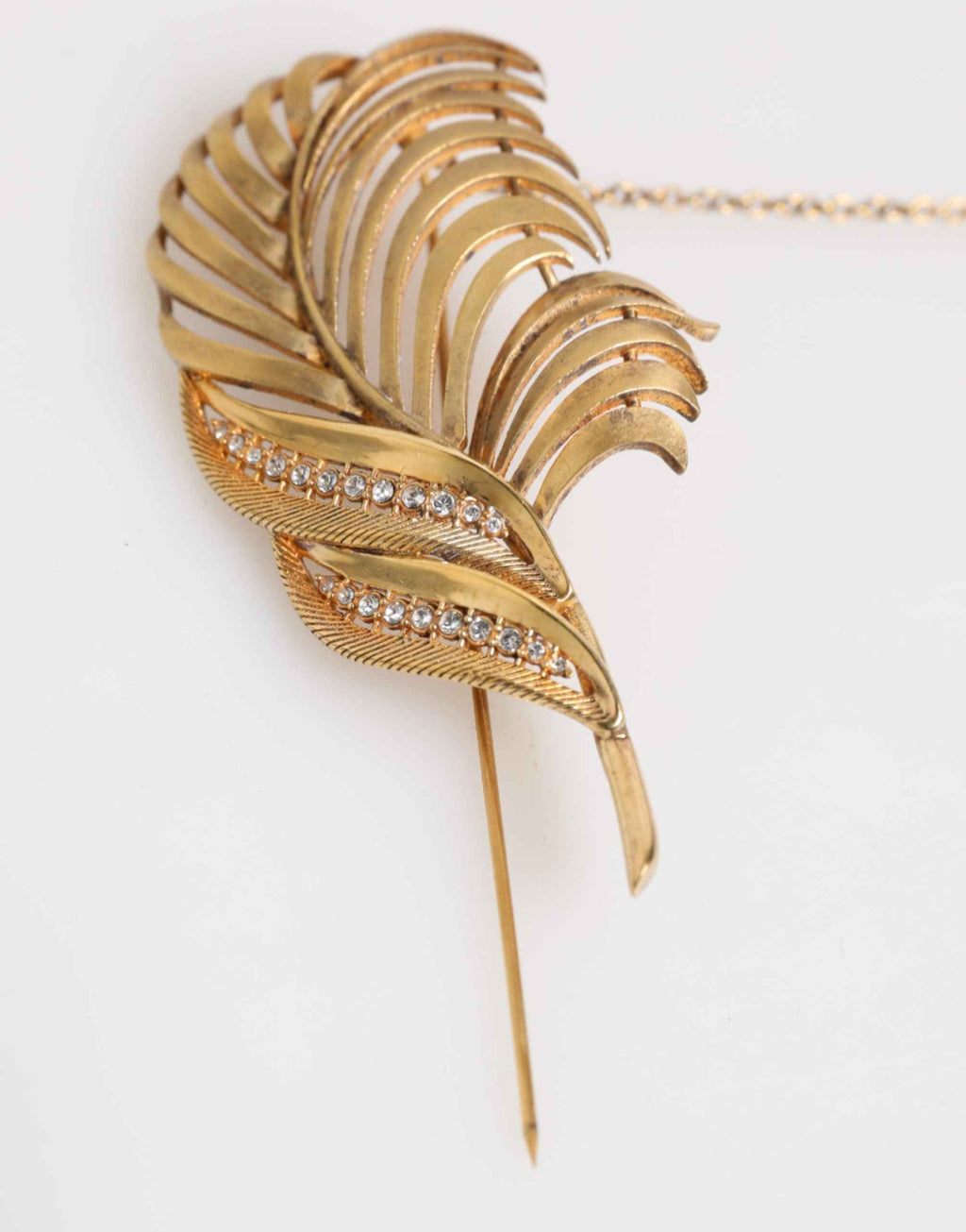 Dolce & Gabbana Gold Sterling Silver925 Leaf Embellished Lapel Pin Brooch