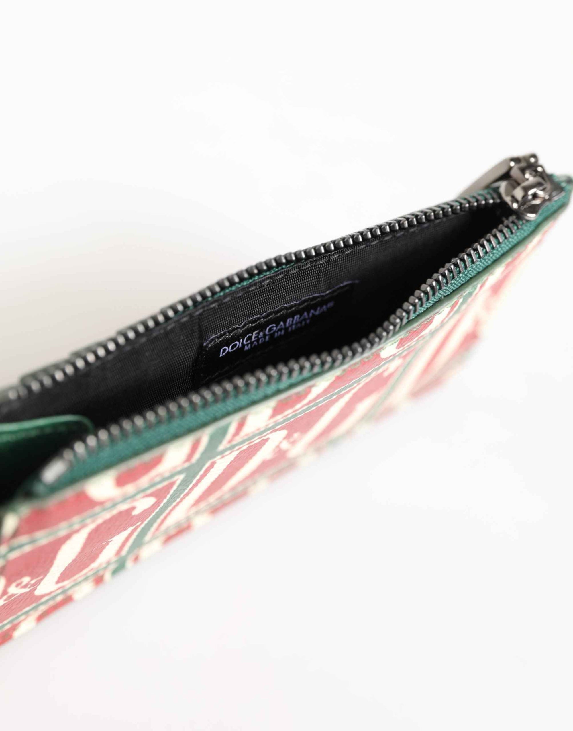 Dolce & Gabbana Green Calf Leather Logo Print Monogram Card Holder Wallet