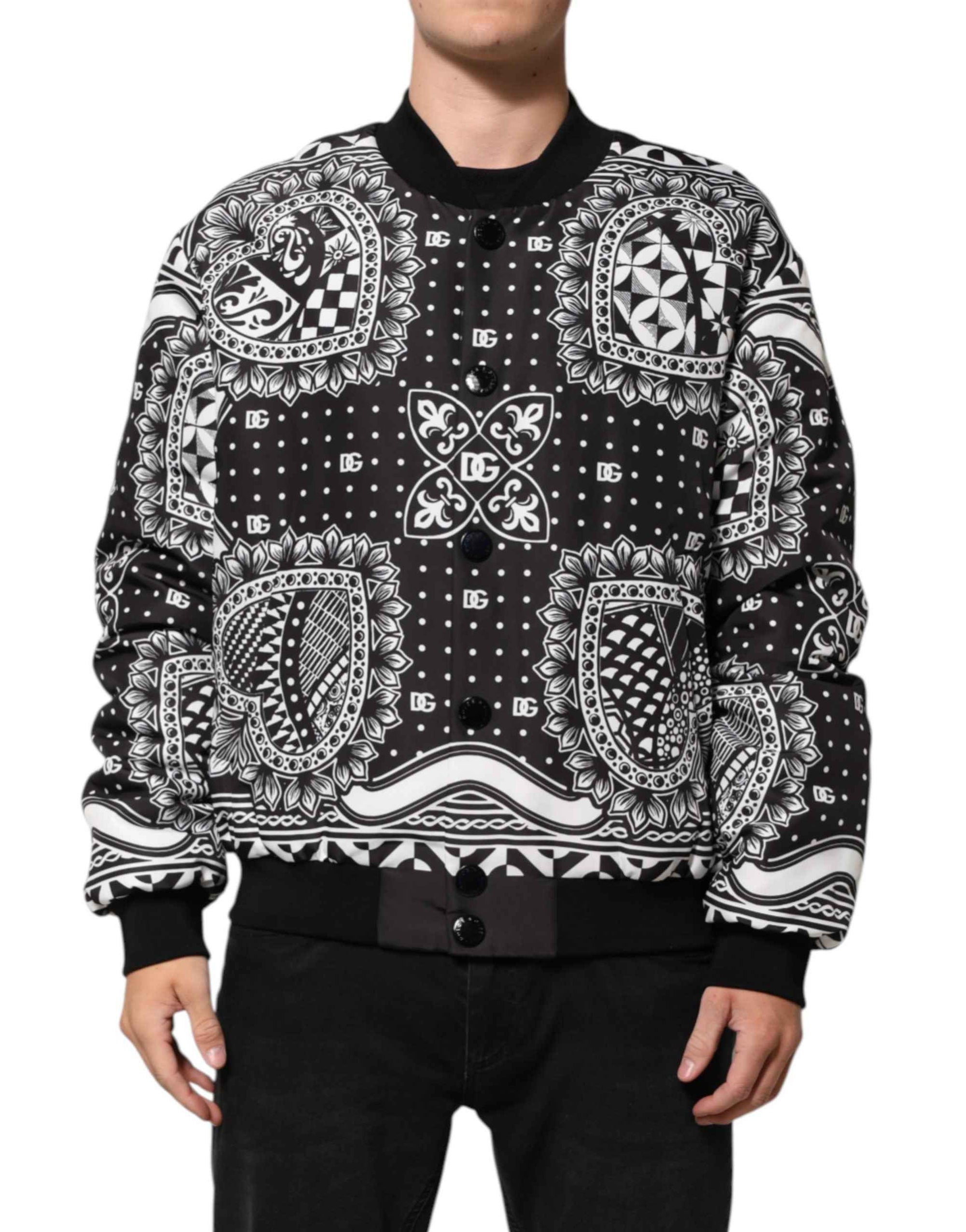 Dolce & Gabbana Black White BandanaPrint Men Bomber  Jacket