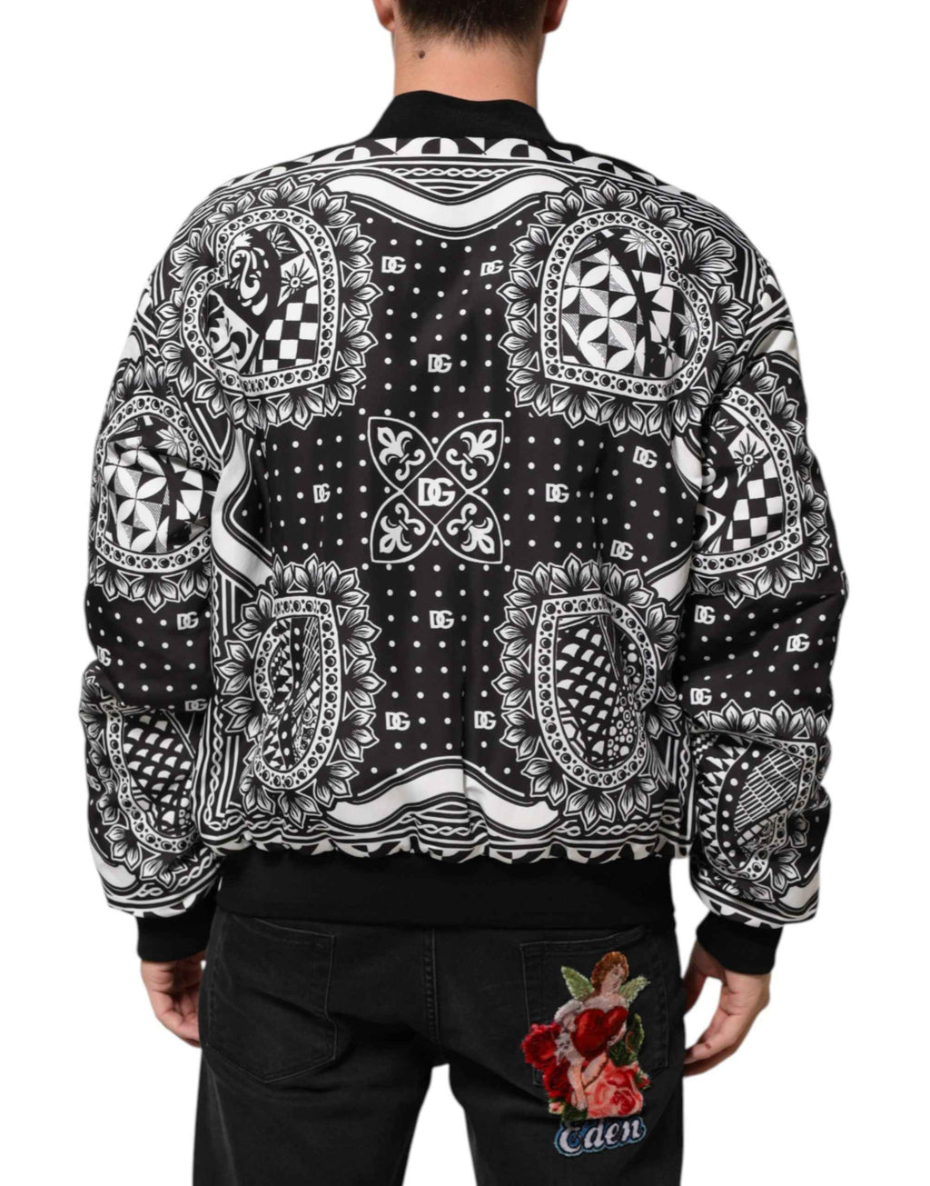 Dolce & Gabbana Black White BandanaPrint Men Bomber  Jacket