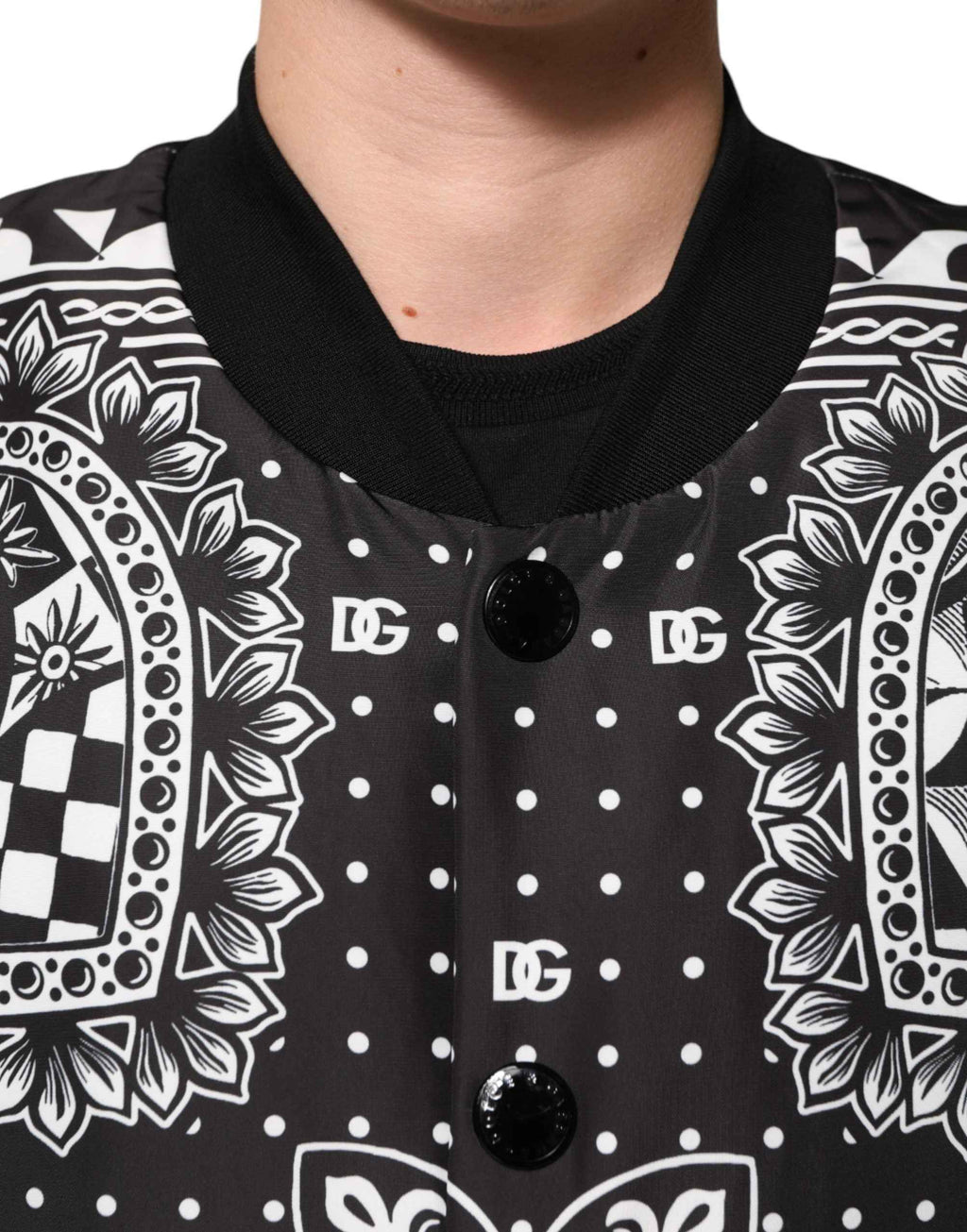 Dolce & Gabbana Black White BandanaPrint Men Bomber  Jacket