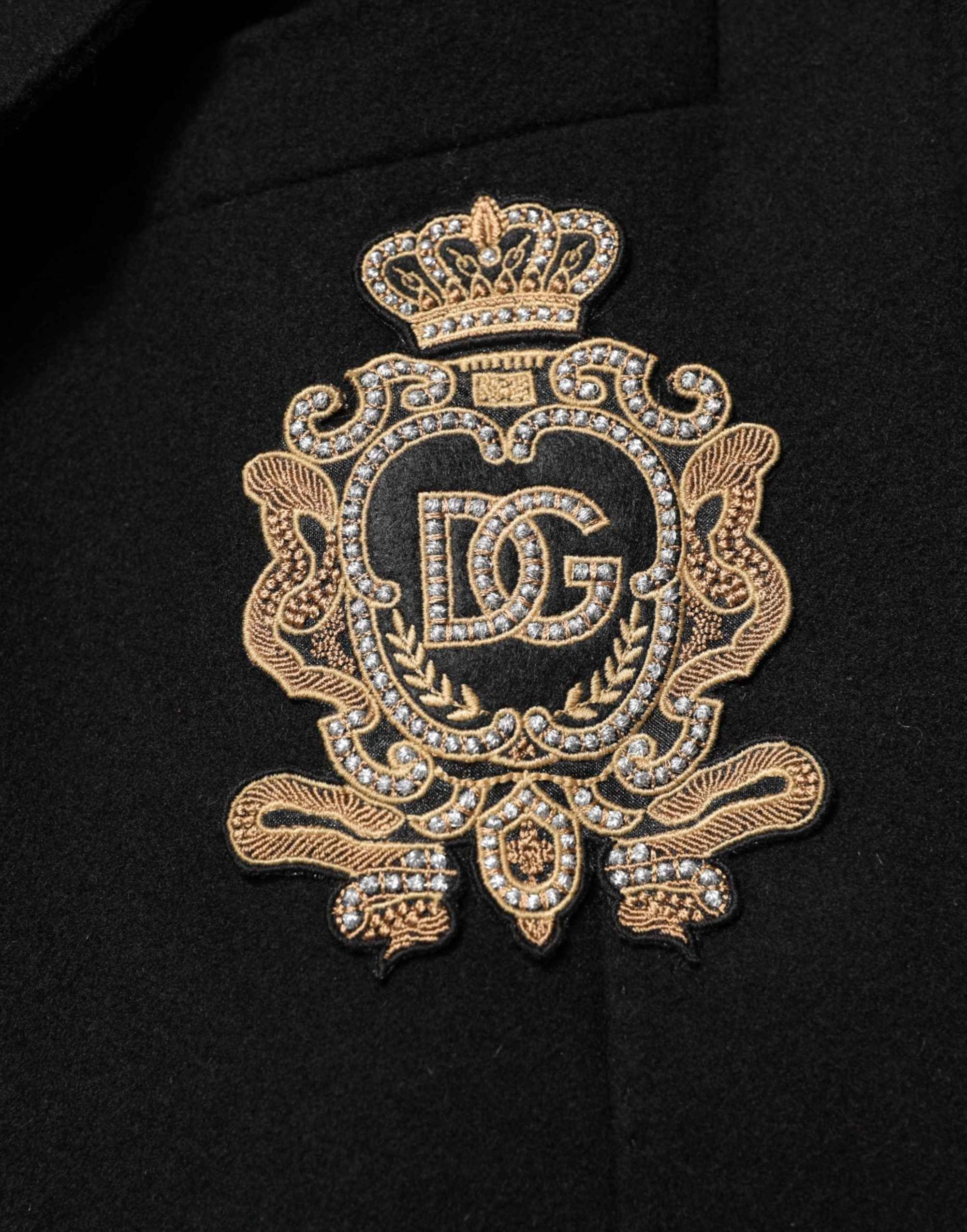 Dolce & Gabbana Black Heraldic Patch Single Breasted Blazer Jacket