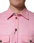 Dolce & Gabbana Pink Cotton Collared Men Button Down Shirt