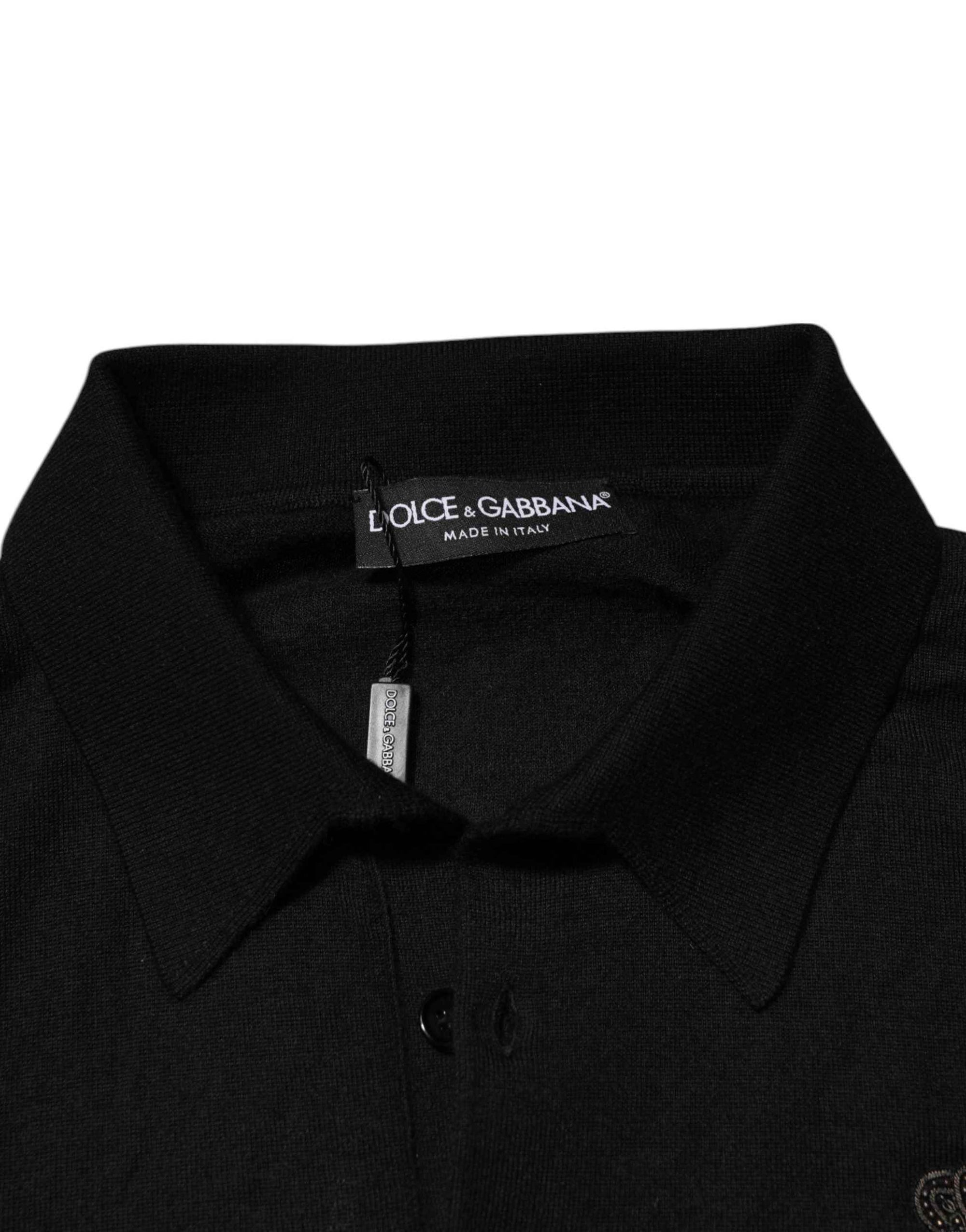 Dolce & Gabbana Black Crest Long Sleeve Men Pullover Sweater
