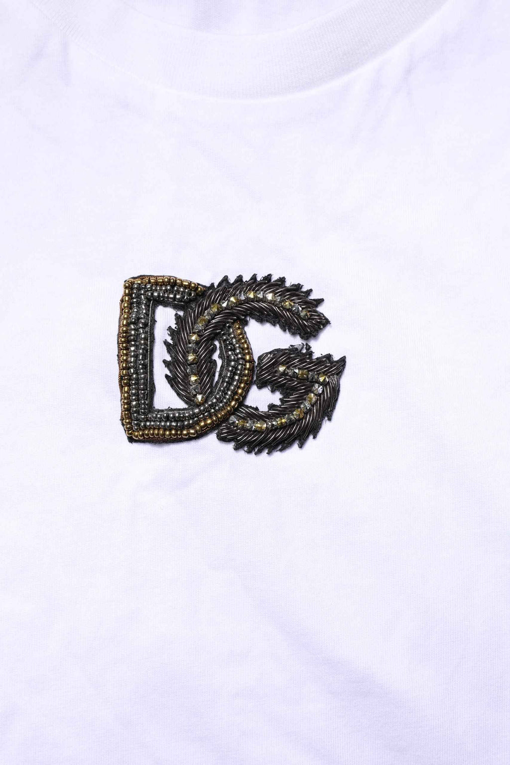 Dolce & Gabbana White Cotton DG Logo Embroidery Men  T-shirt