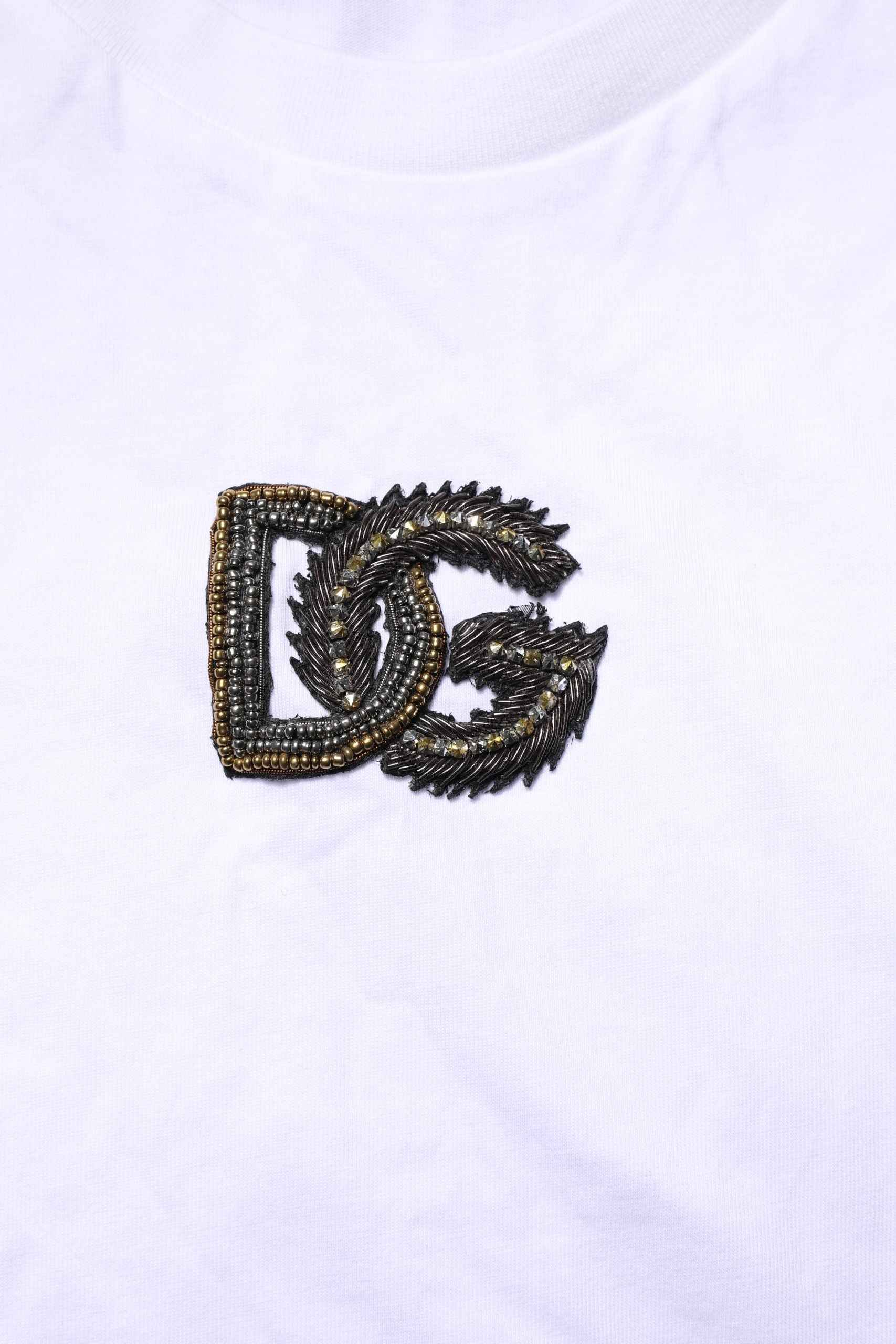 Dolce & Gabbana White Cotton DG Logo Embroidery Men  T-shirt