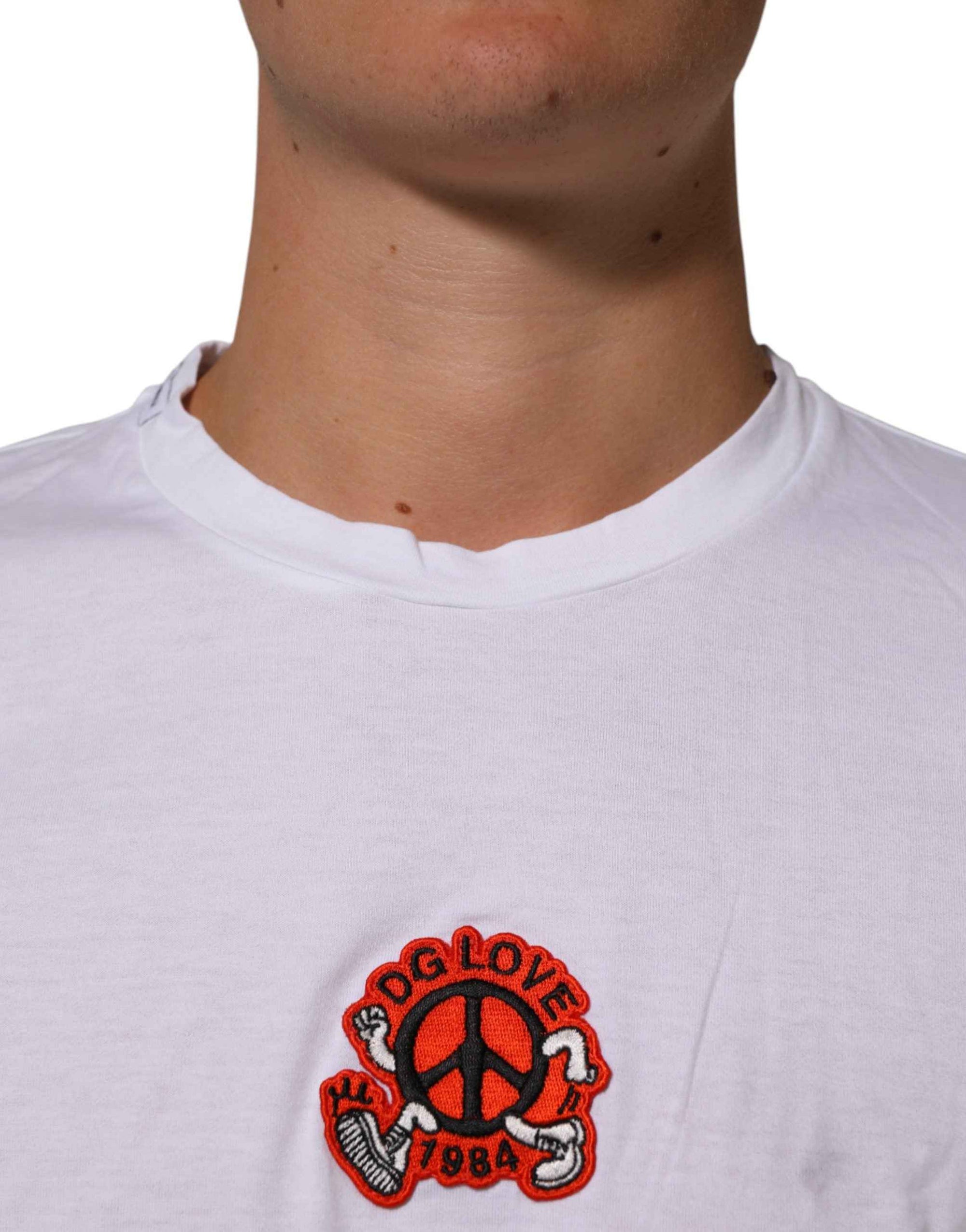 Dolce & Gabbana White Cotton DG Love Patch Crew Neck T-shirt