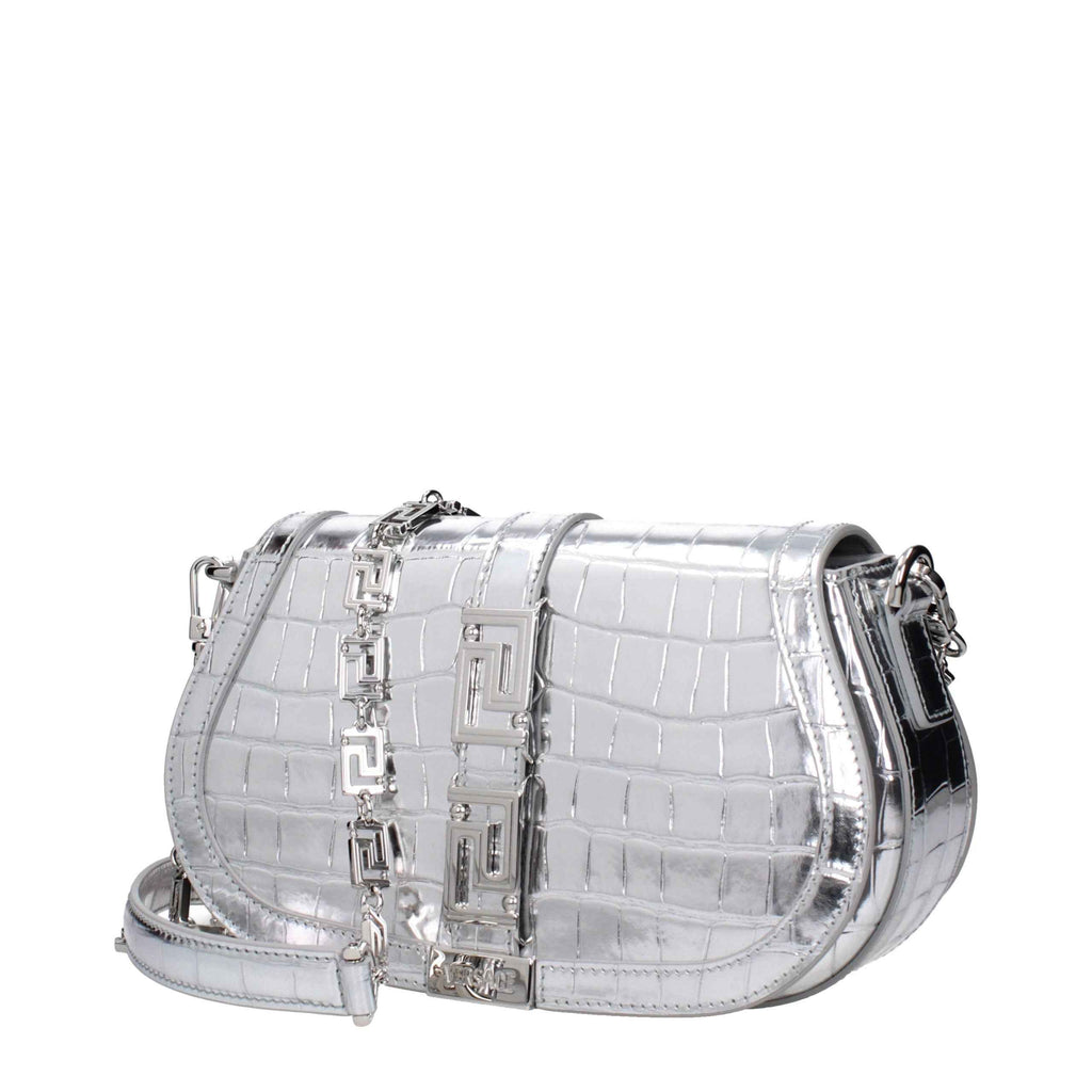 Versace Gray Leather Shoulder Bag