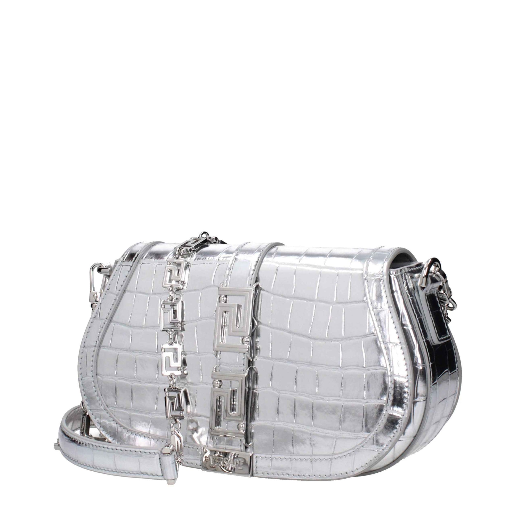 Versace Gray Leather Shoulder Bag