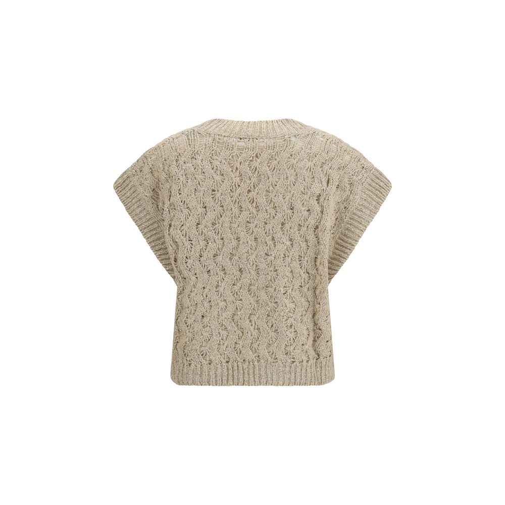 Brunello Cucinelli Beige Silk Sleeveles Sweater