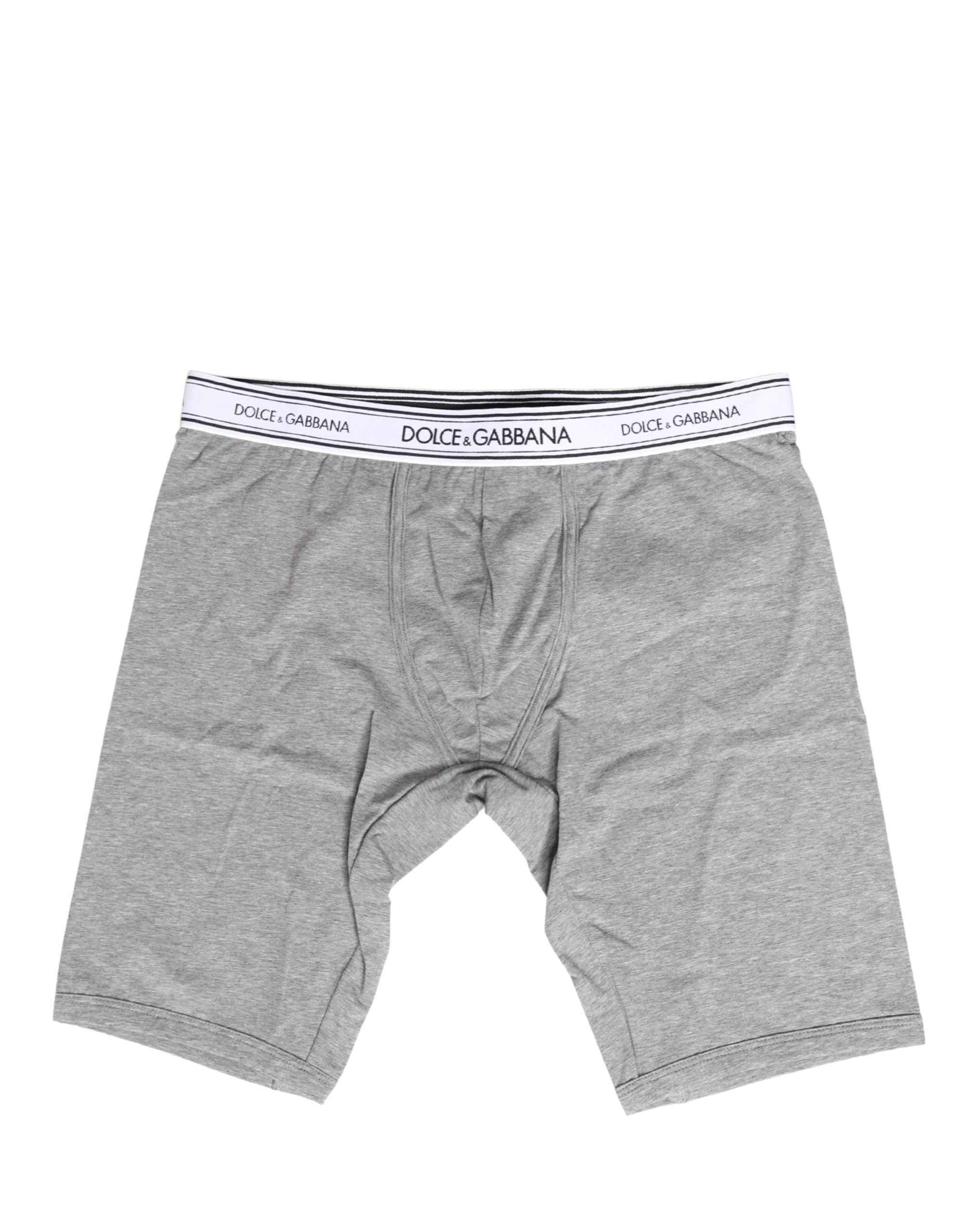 Dolce & Gabbana Gray Cotton Logo Waistband Midi Boxer Underwear