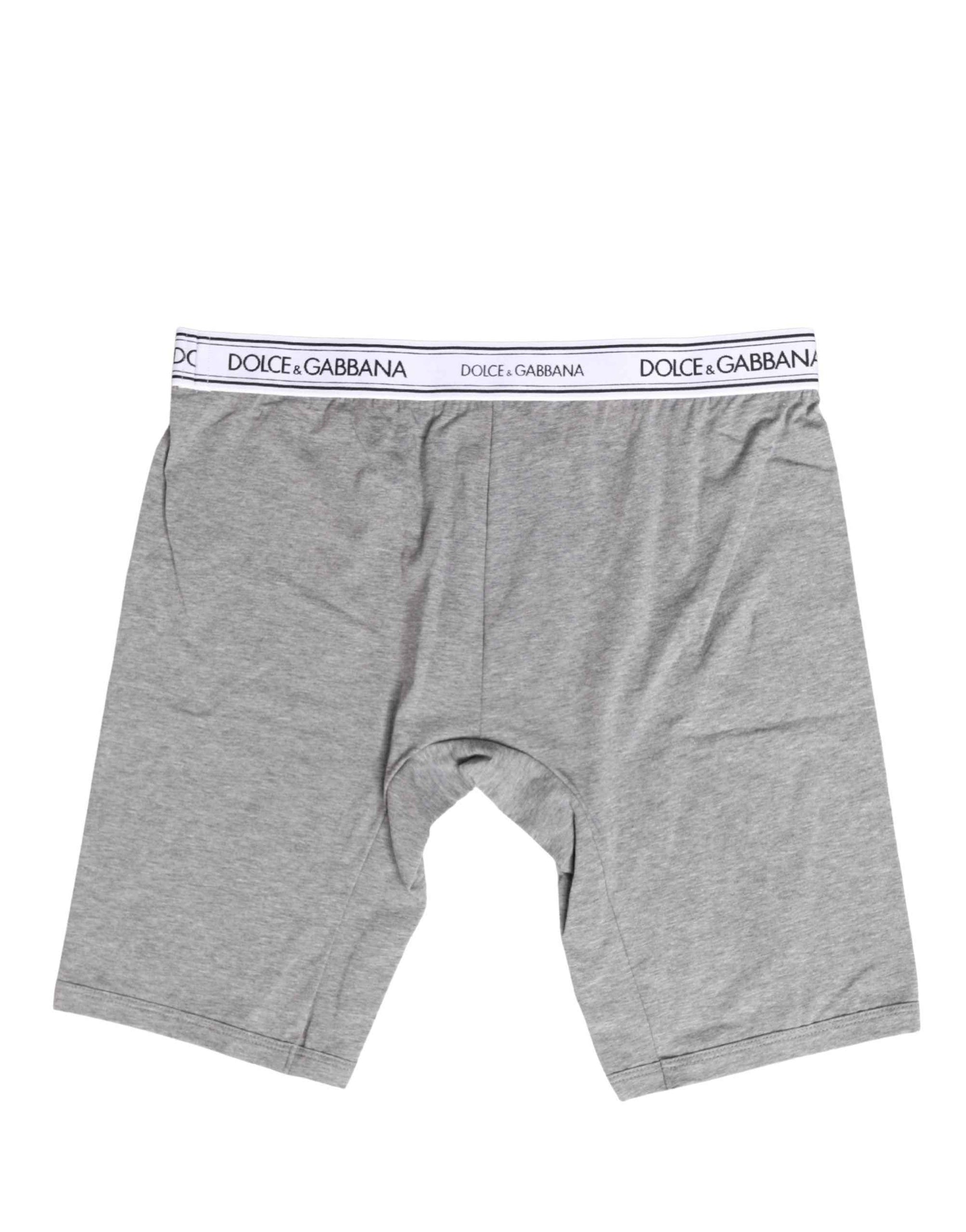 Dolce & Gabbana Gray Cotton Logo Waistband Midi Boxer Underwear