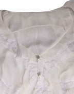 Dolce & Gabbana White LongSleeve Lace Trim Ruffled Blouse Top
