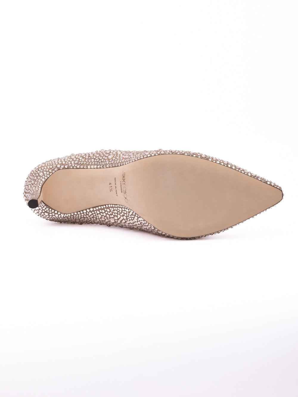 Jimmy Choo Honey Gold Shimmer Suede Crystals Romy 85 pumps
