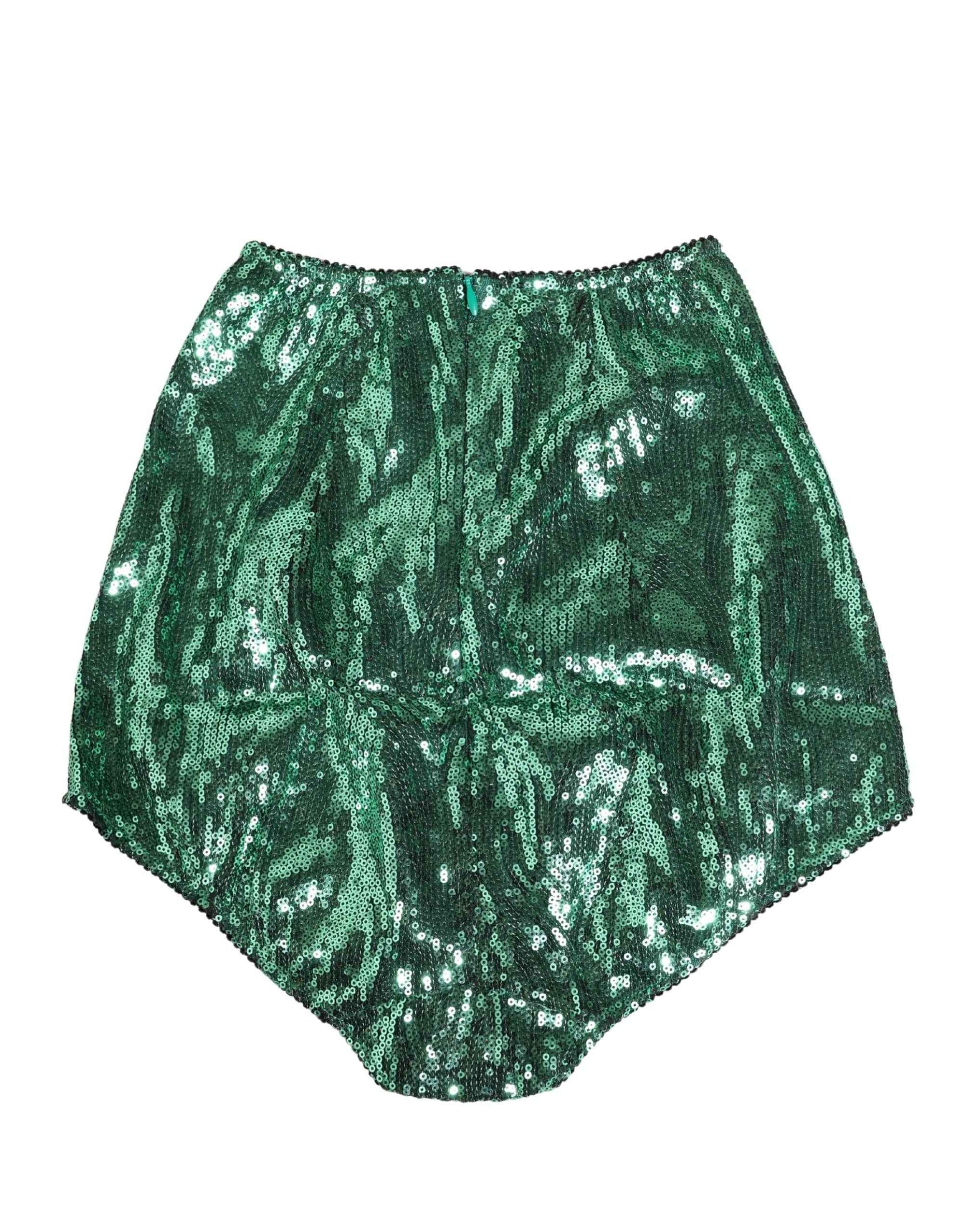 Dolce & Gabbana Green Sequin Nylon High Waist Girdle Underwear
