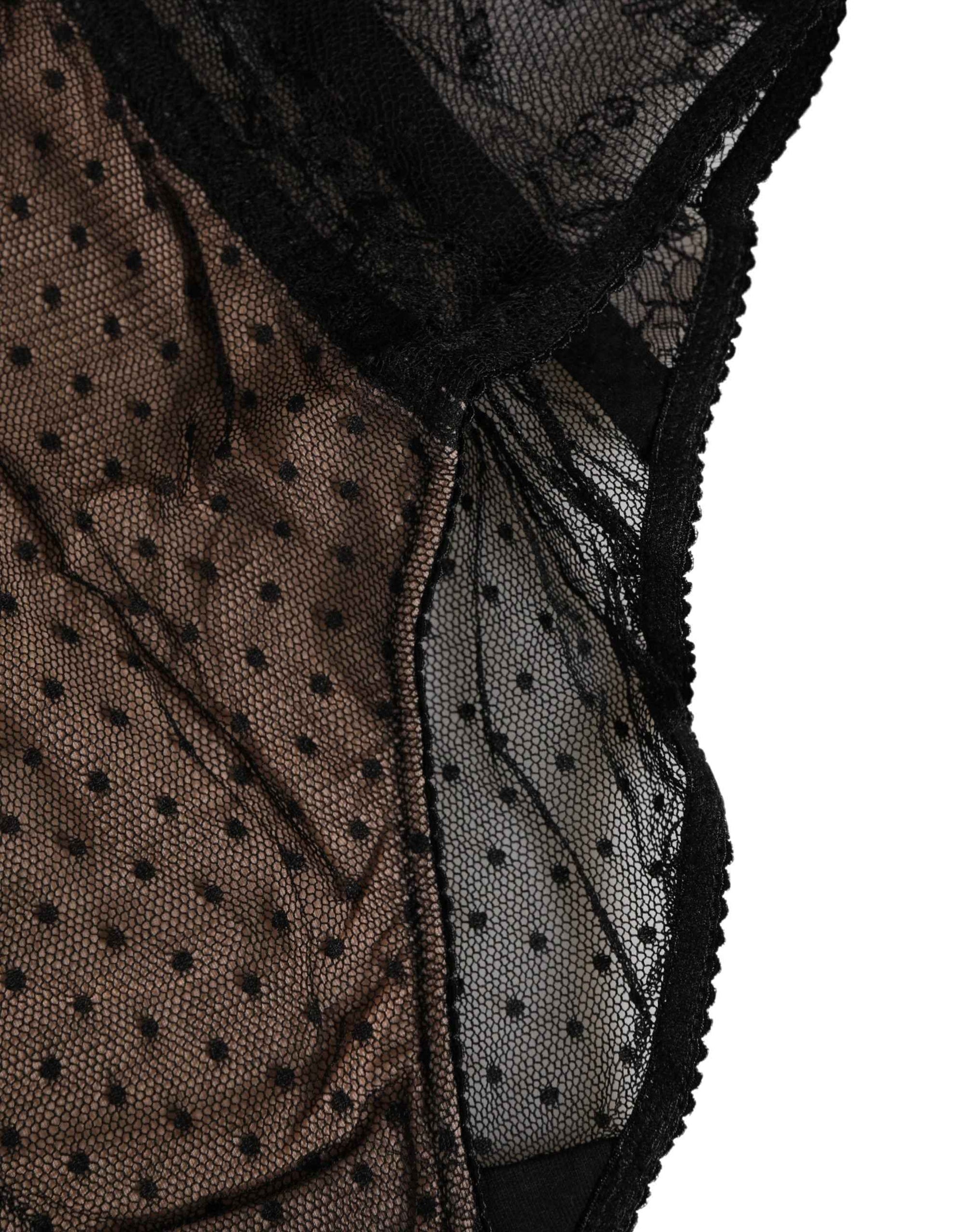 Dolce & Gabbana Black Sheer Polka Dot Lace High Waist Brief Underwear