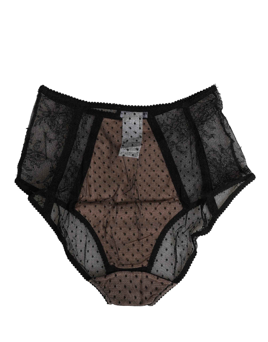 Dolce & Gabbana Black Sheer Polka Dot Lace High Waist Brief Underwear