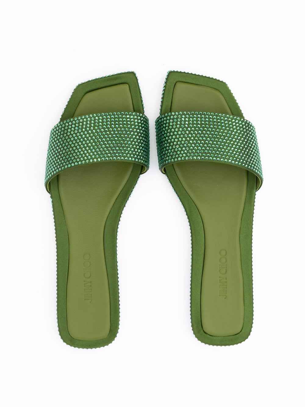 Jimmy Choo Green Satin Crystal Clovis Flat