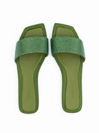 Jimmy Choo Green Satin Crystal Clovis Flat