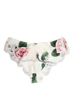 Dolce & Gabbana White Silk Floral Lace Trim Panty Brief Underwear