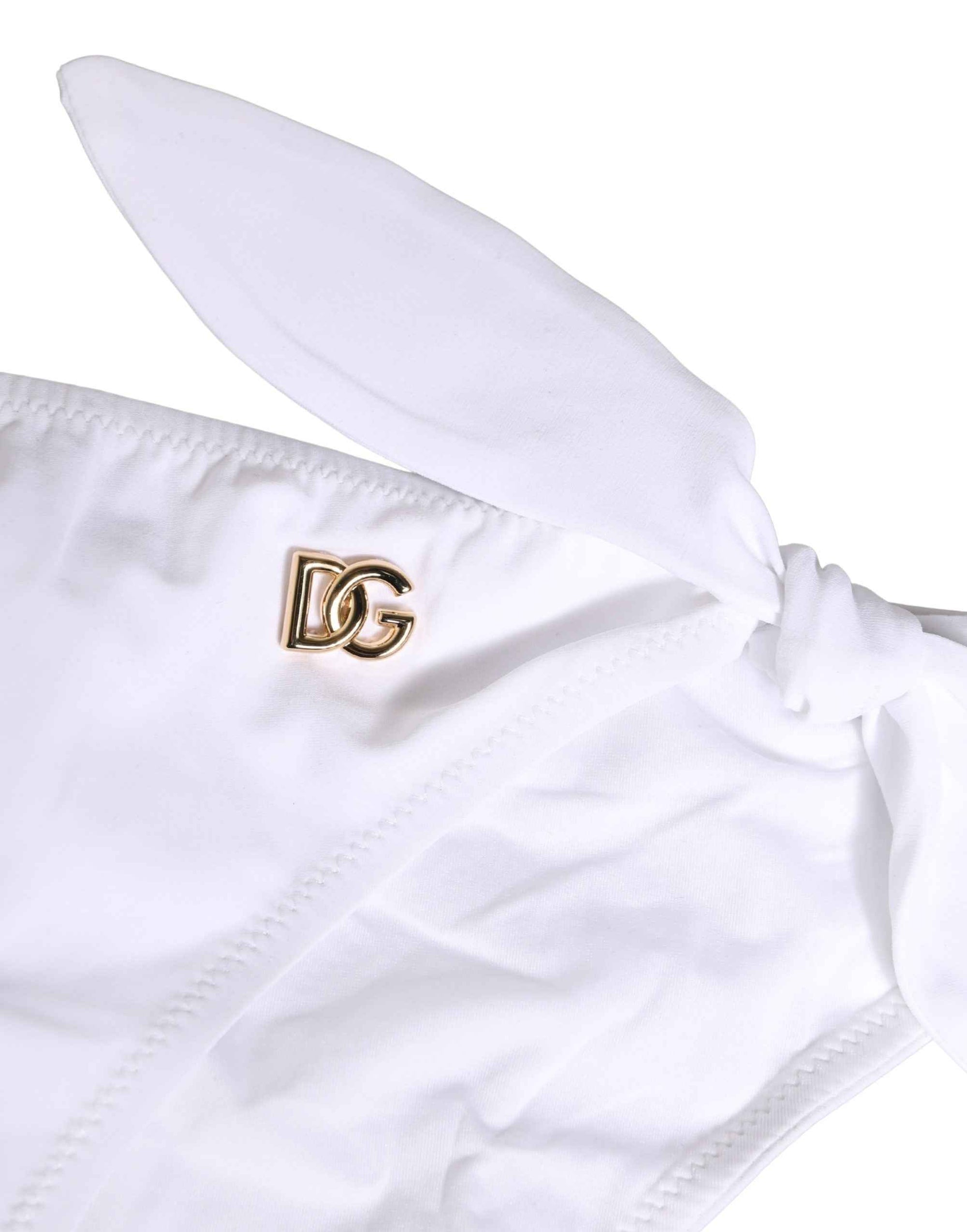 Dolce & Gabbana White Nylon DG Logo Plaque Bikini Bottom Swimwear