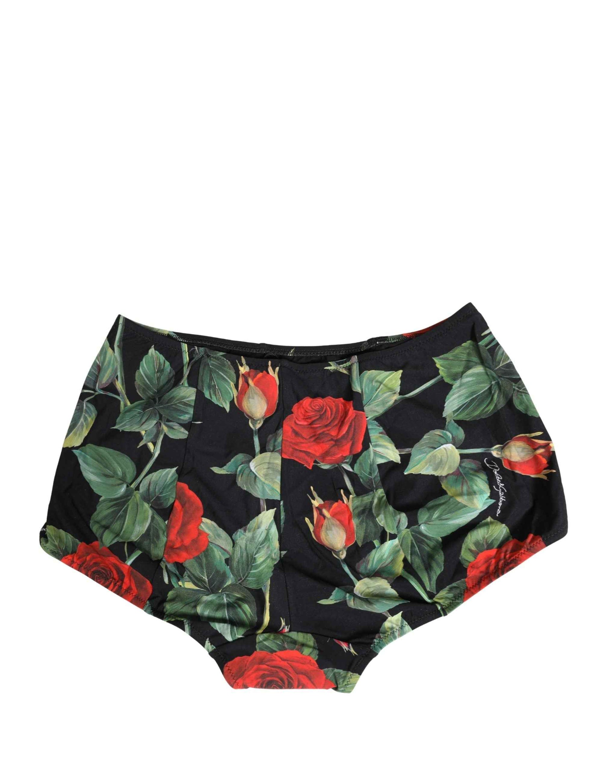 Dolce & Gabbana Black Rose Print High Waisted Girdle Underwear