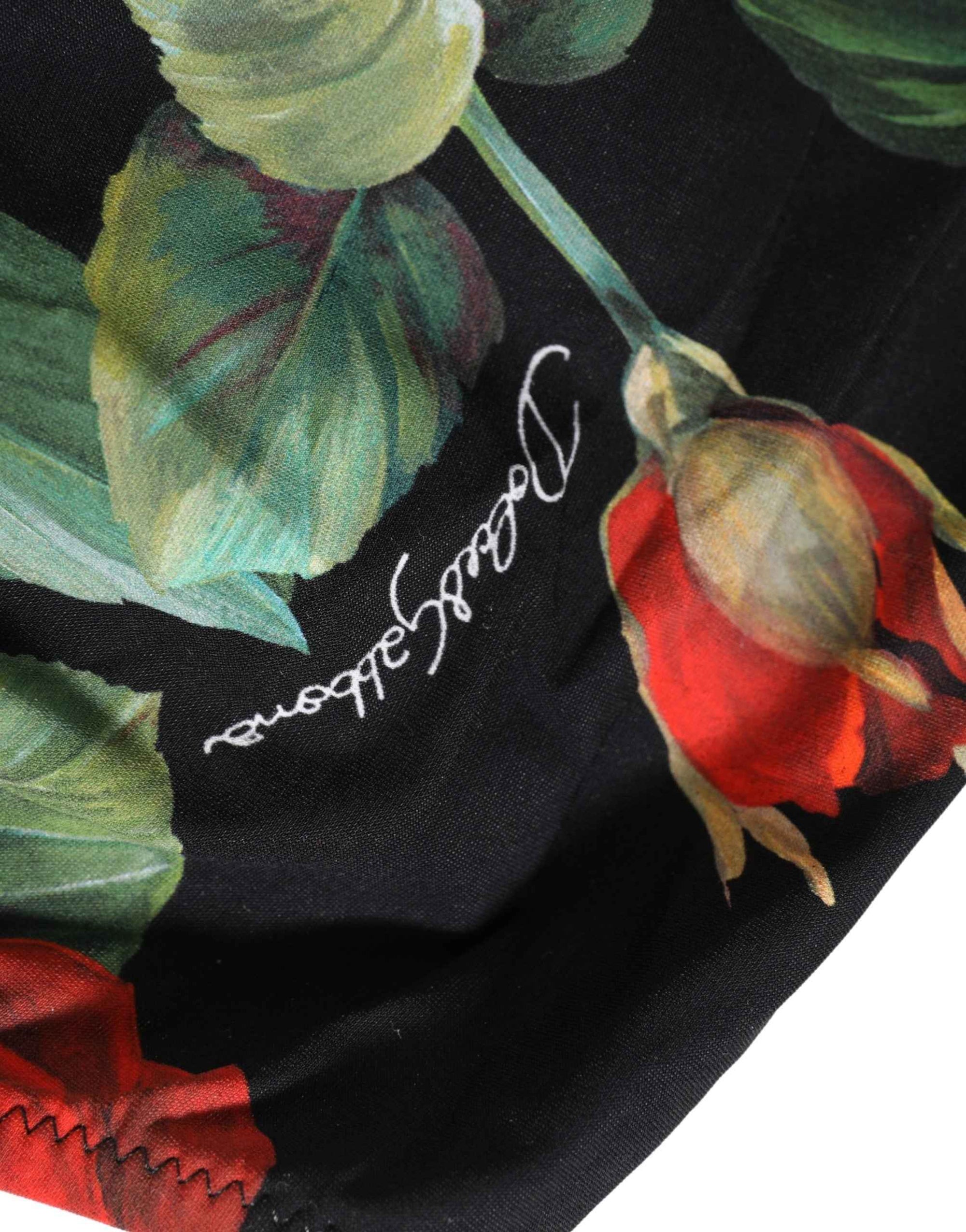 Dolce & Gabbana Black Rose Print High Waisted Girdle Underwear