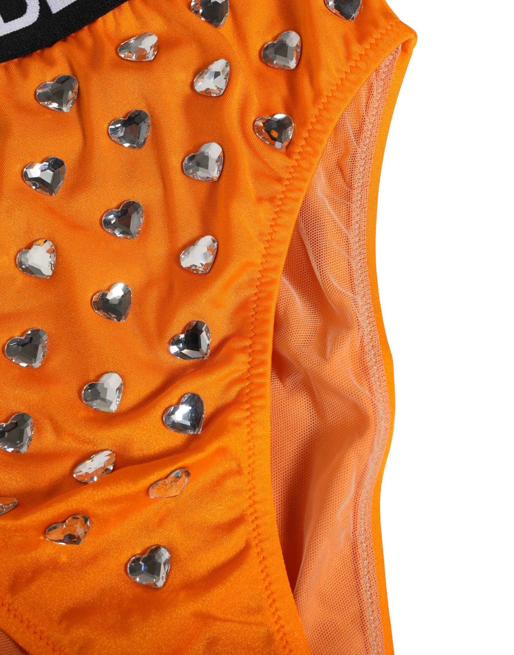 Dolce & Gabbana Orange Crystal High Waist Brief Panty Underwear