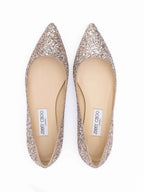 Jimmy Choo Rose Gold Glitter Fabric Alina Ballet Flat
