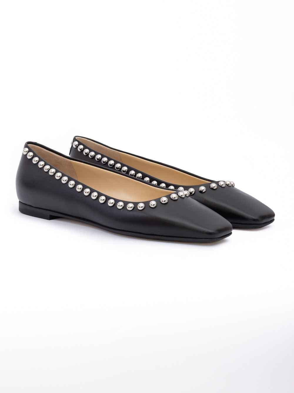 Jimmy Choo Black Leather Dome Studs Mirele Ballet Flat