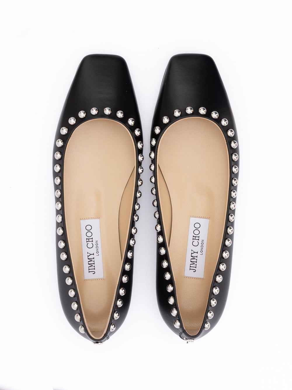 Jimmy Choo Black Leather Dome Studs Mirele Ballet Flat