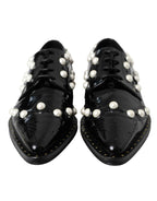 Dolce & Gabbana Black Leather Faux Pearl Dress Brogue Shoes