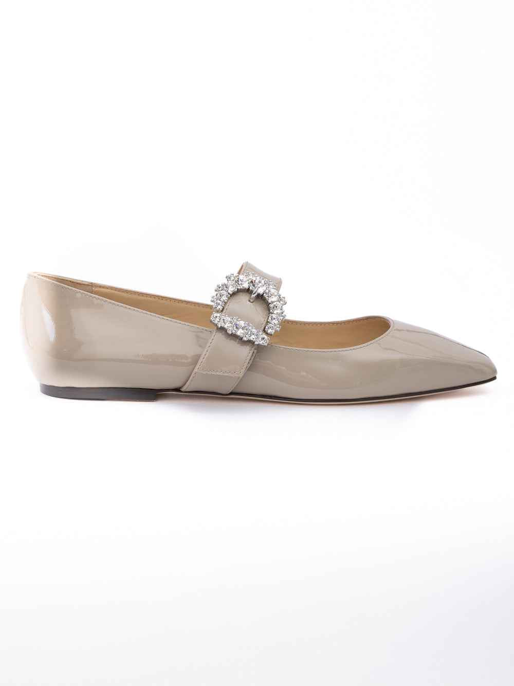 Jimmy Choo Taupe Grey Patent Leather Chery Ballet Flat