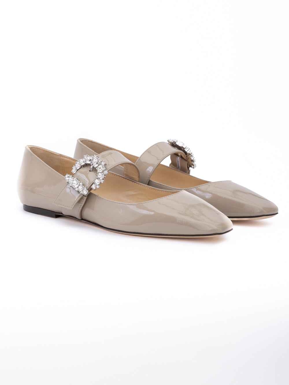 Jimmy Choo Taupe Grey Patent Leather Chery Ballet Flat