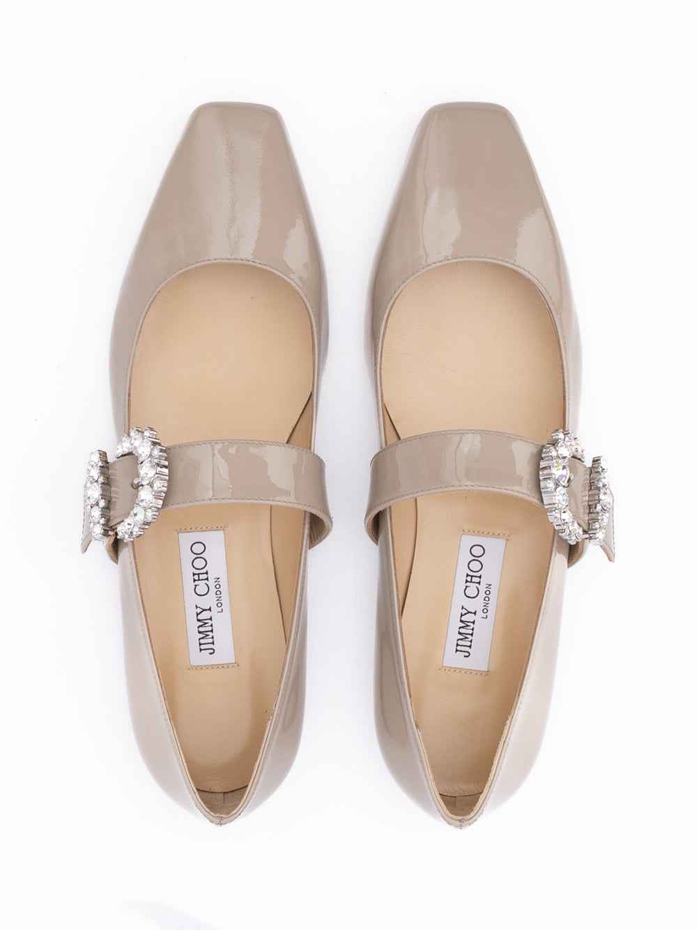 Jimmy Choo Taupe Grey Patent Leather Chery Ballet Flat