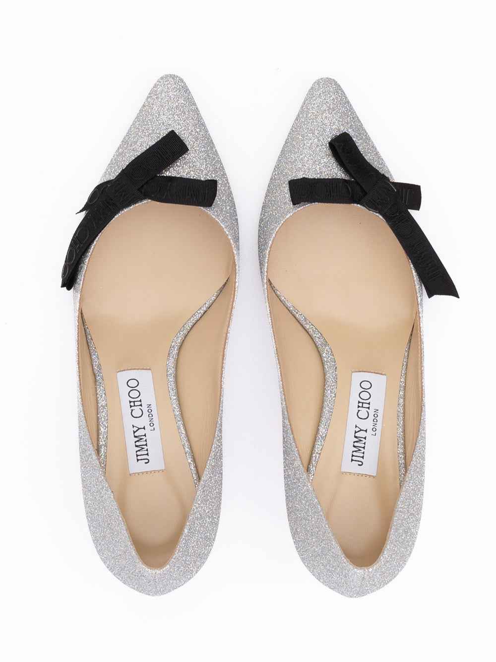 Jimmy Choo Silver Fine Glitter Fabric Romy 60 Pumps
