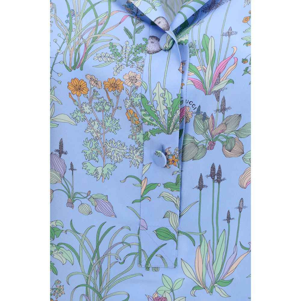 Gucci Blue Silk Pattern Shirt