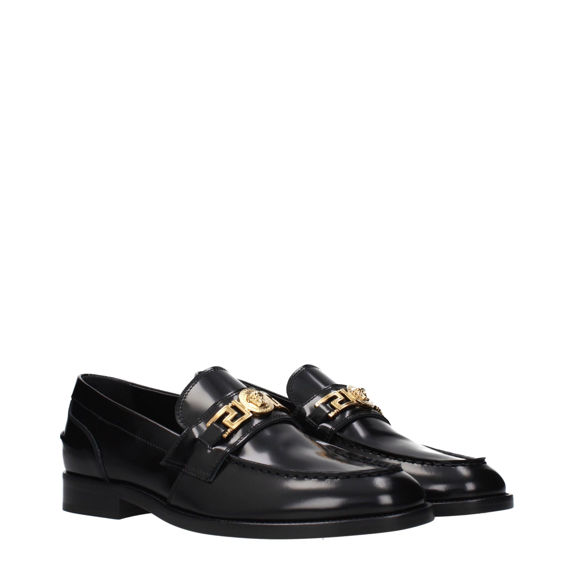 Versace Black Leather Slip-On Loafers