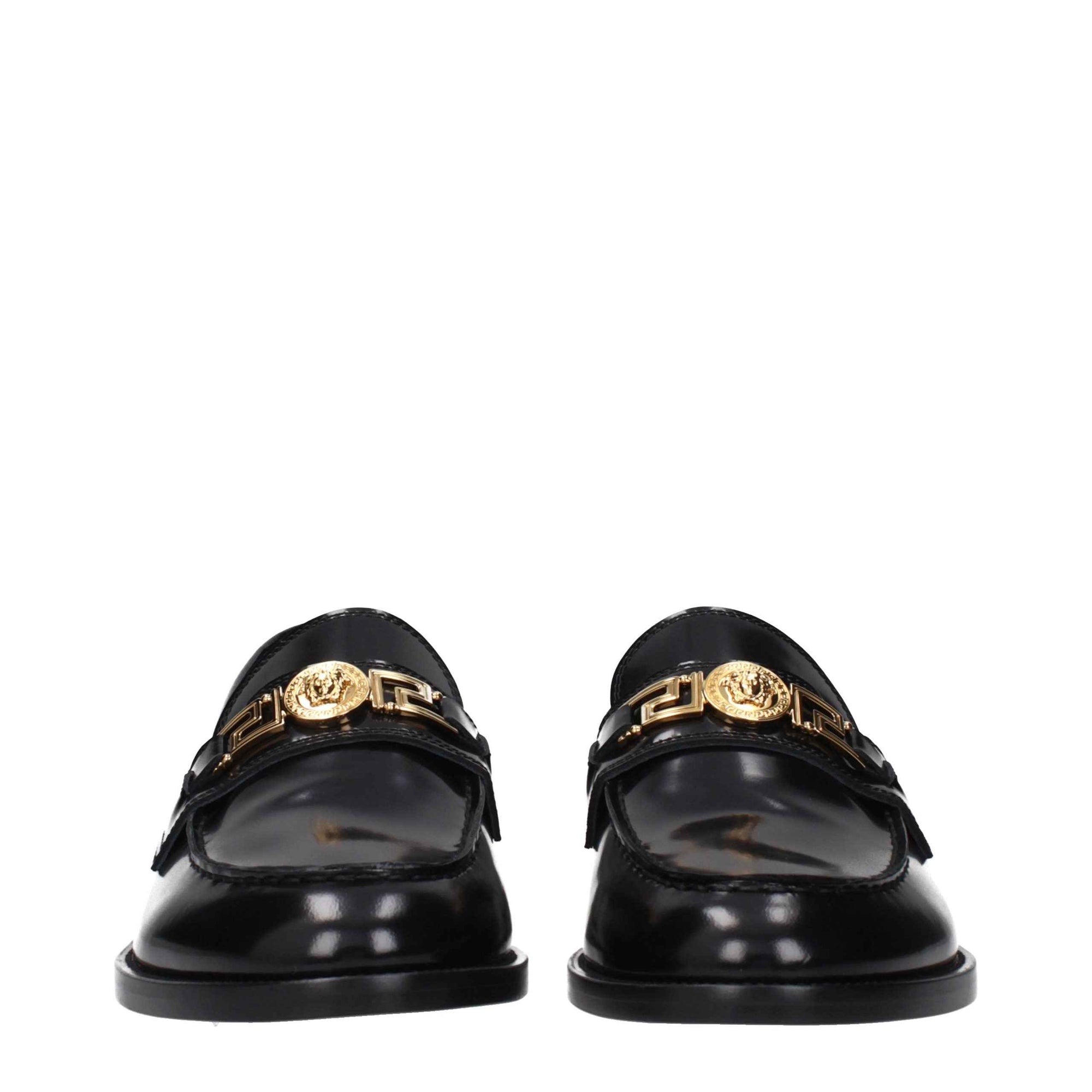 Versace Black Leather Slip-On Loafers