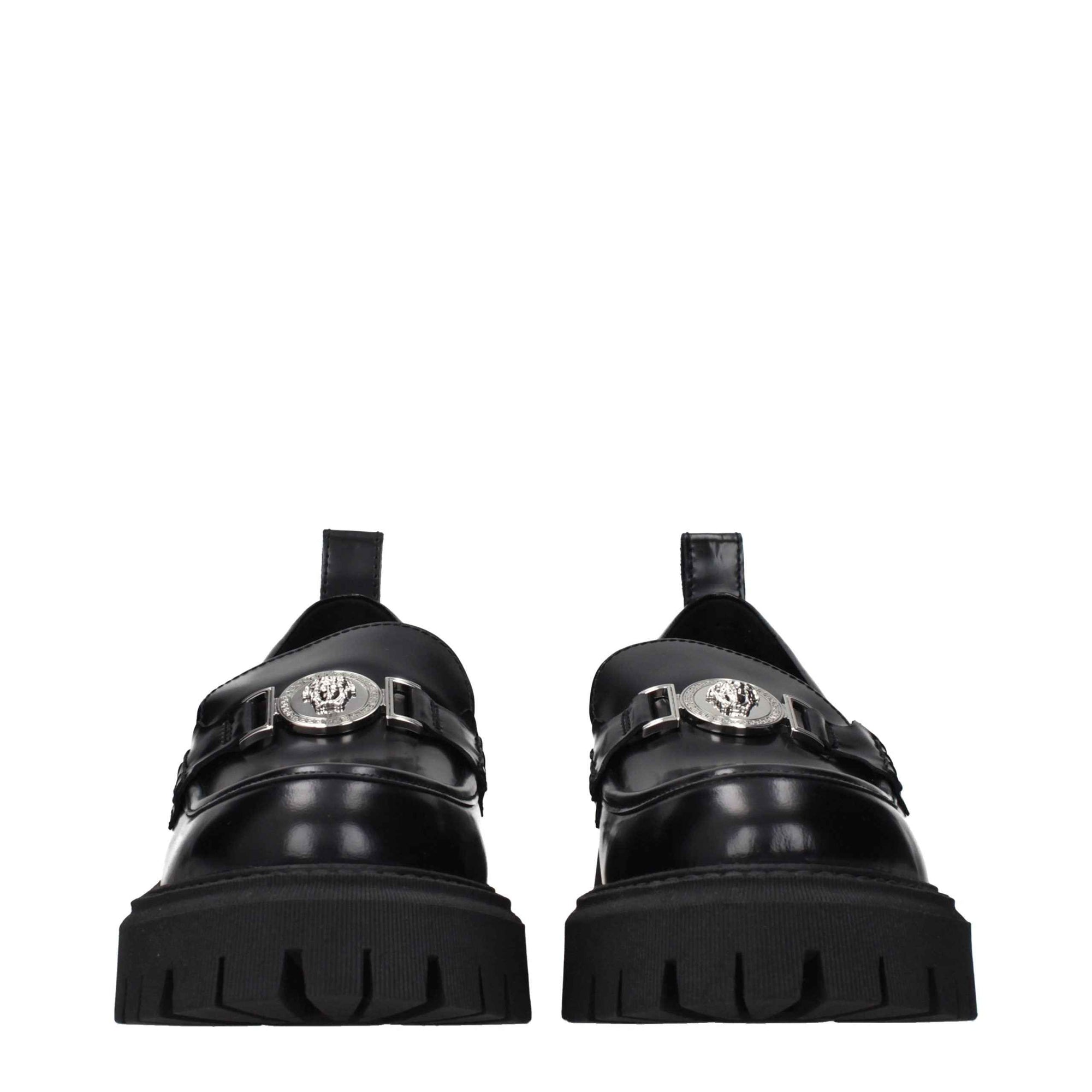 Versace Black Leather Platform Loafers