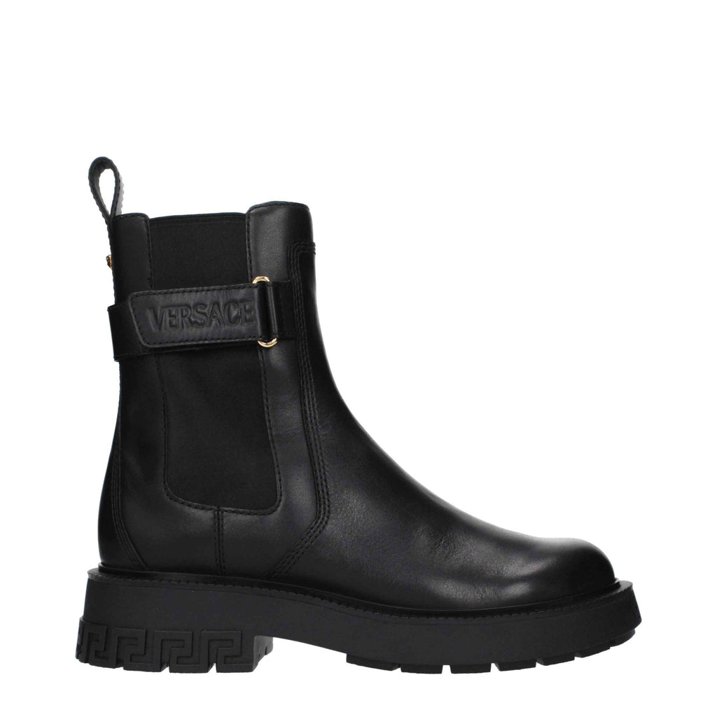 Versace Black Leather Ankle Boots