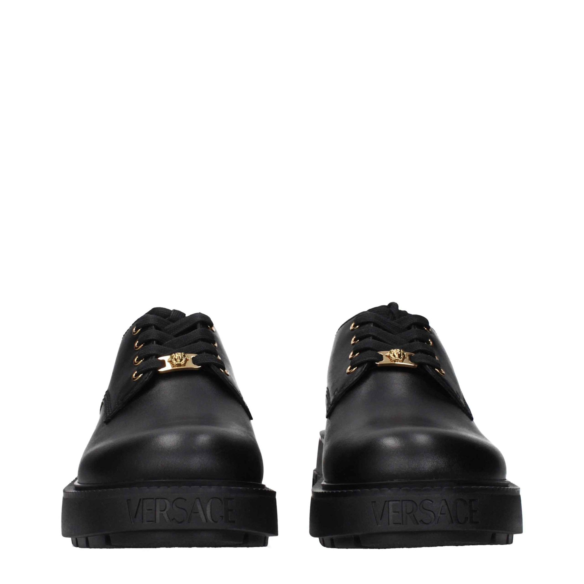 Versace Black Leather Oxfords And Derbies