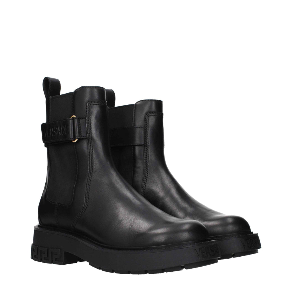 Versace Black Leather Ankle Boots