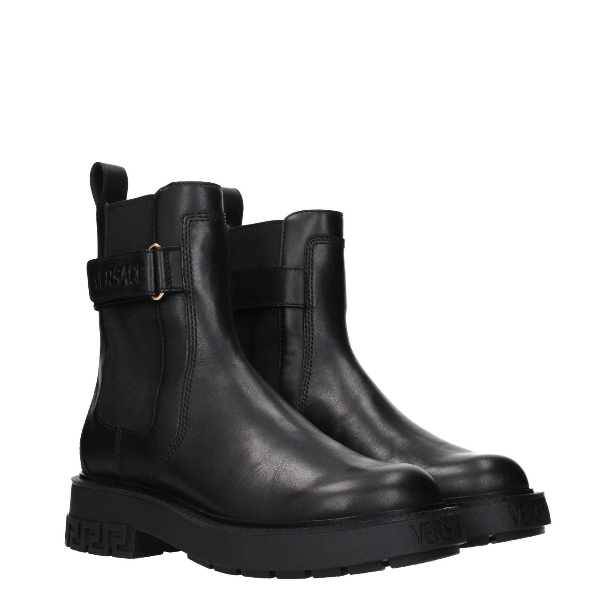 Versace Black Leather Ankle Boots