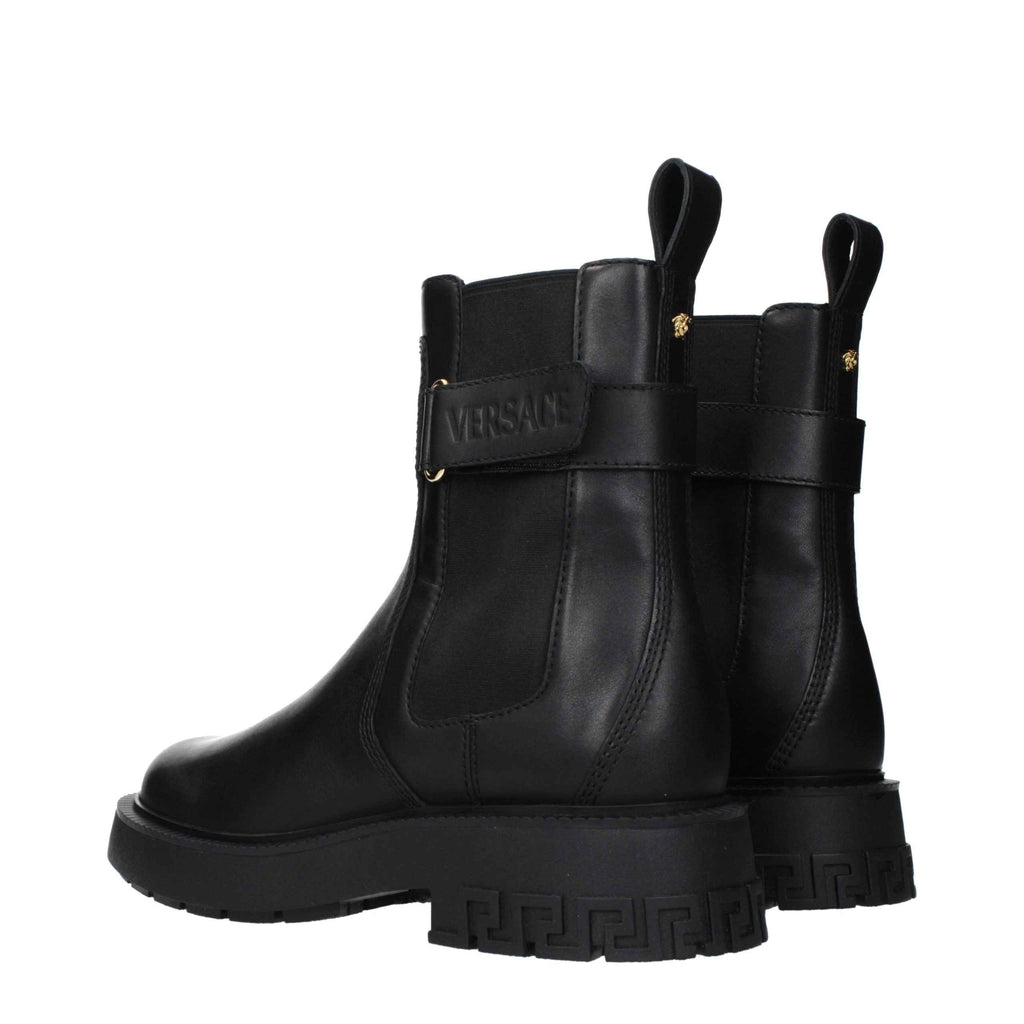 Versace Black Leather Ankle Boots
