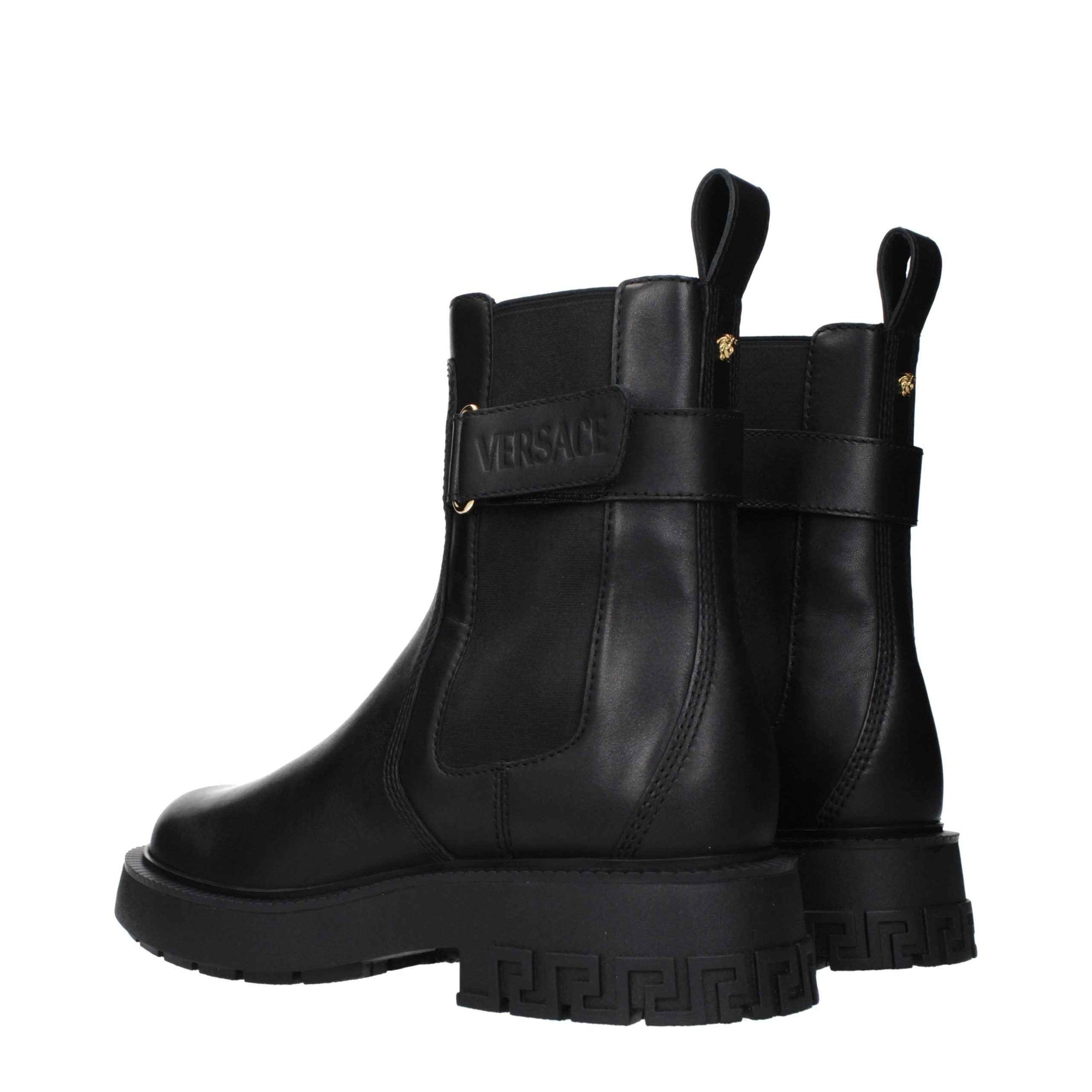 Versace Black Leather Ankle Boots