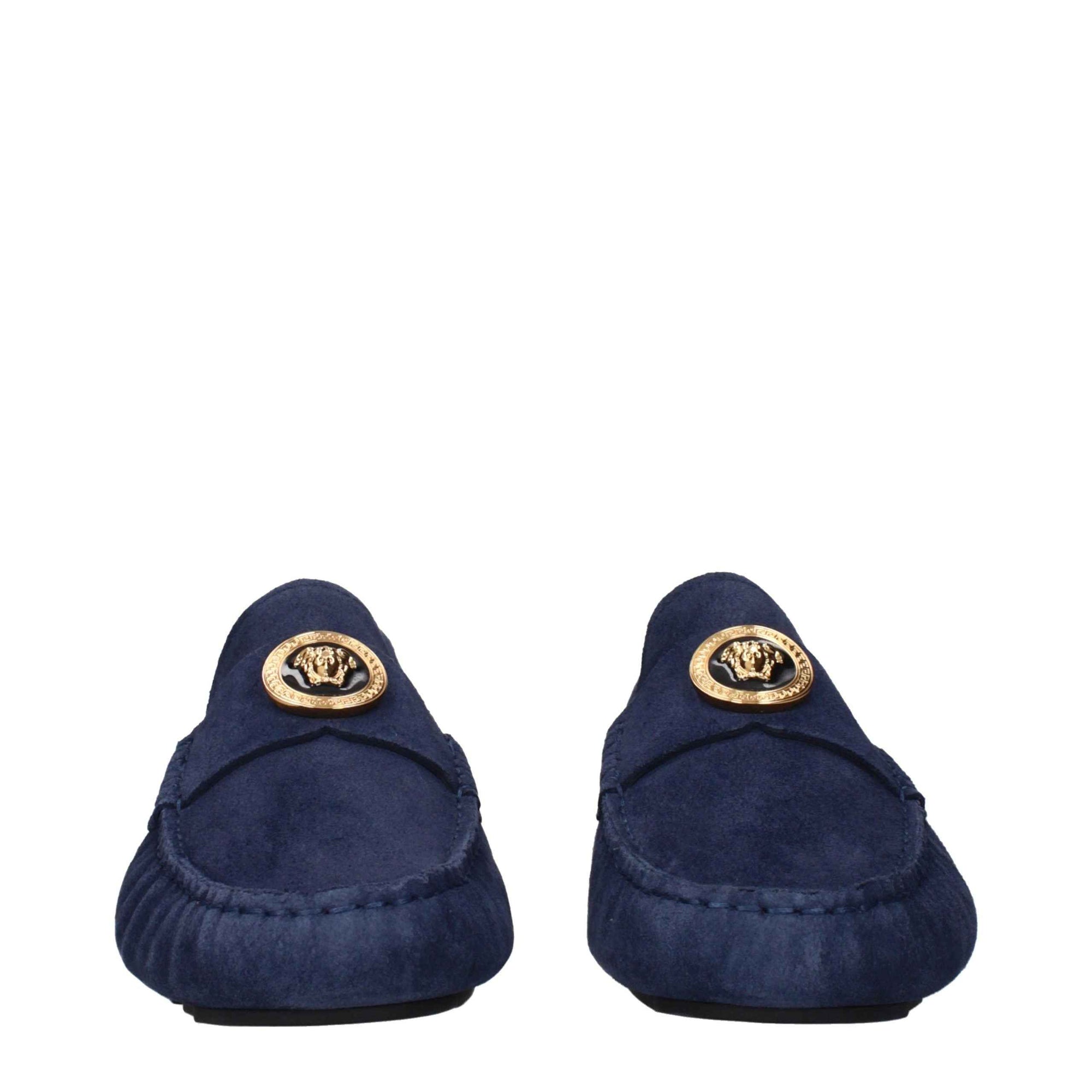 Versace Blue Leather Slip-On Loafers